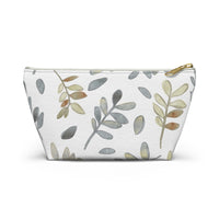 Watercolor Tossed Leaves Accessory Pouch w T-bottom in Gray